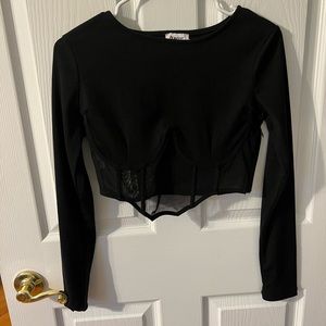 Princess Polly Black Long sleeve corset top